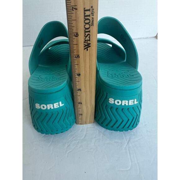 Sorel ONA Streetworks Blue Seasalt Rubber Slide Platform Chunky Heel Sandal Sz 8 - Picture 8 of 10